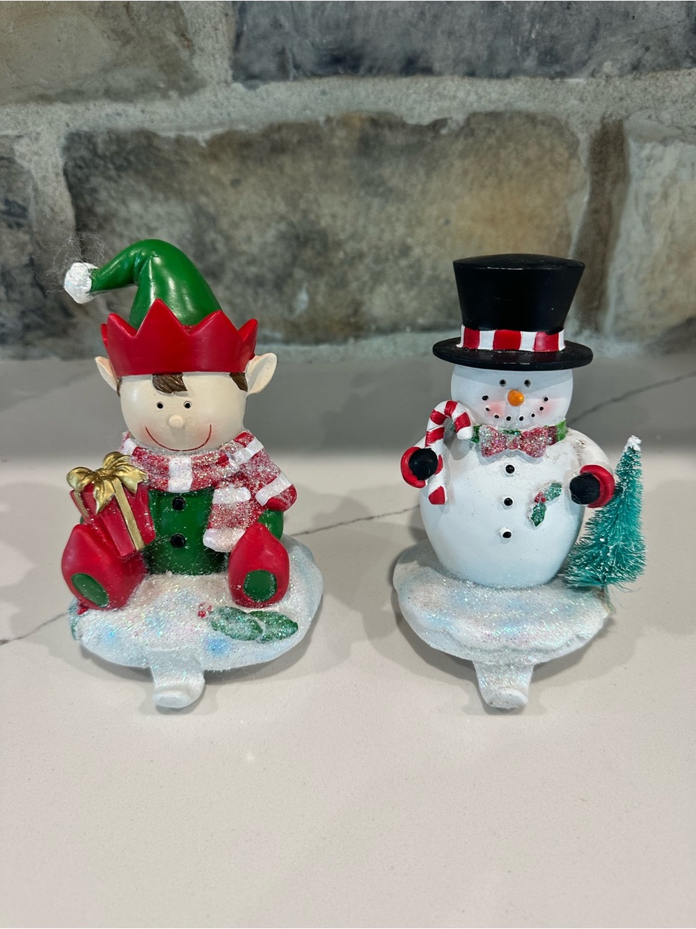 Northlight Festive Elf And Snowman Christmas Stocking Holders - 5" - Set of 2